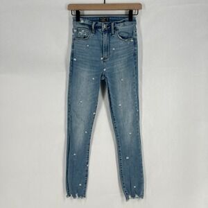 Abercrombie & Fitch Simone Ankle Jeans Womens 0 Blue‎ Denim Frayed Hem High Rise